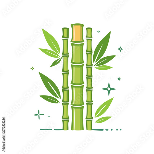 Flat illustration of bamboo with green leaves