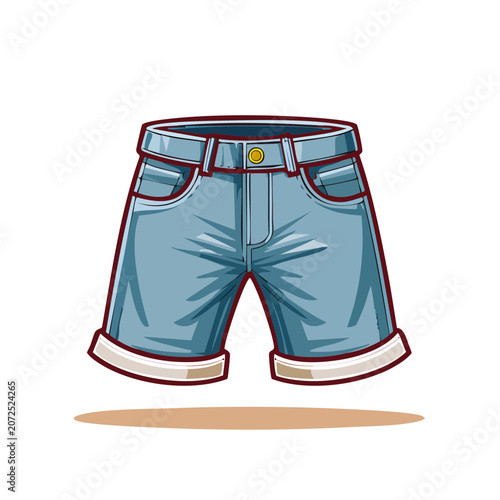 Flat illustration of denim shorts with button and pockets