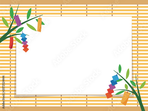 Japanese style frame with sudare blind background and Tanabata decorat
