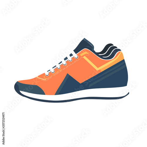 Orange and Navy Blue Sneaker Flat Vector Illustration