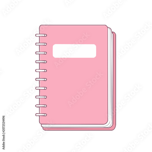 Pink spiral notebook with blank label, vector illustration