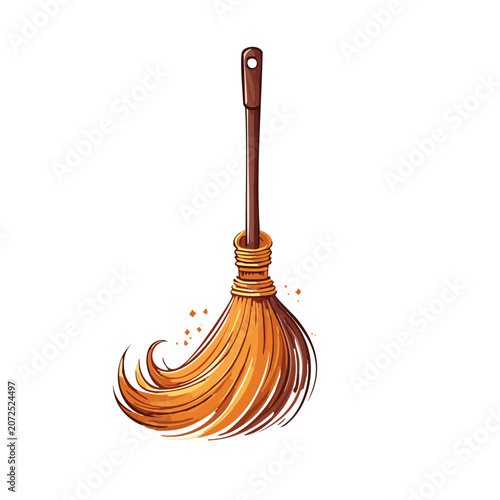 Orange broom with wooden handle vector illustration