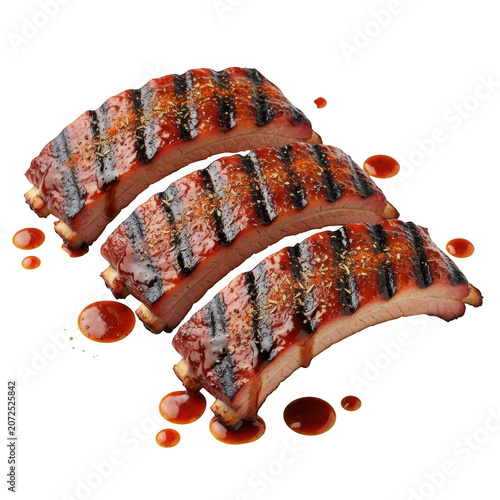 Grilled ribs with sauce isolated on transparent background