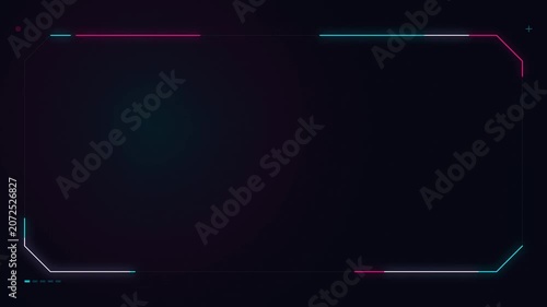 Futuristic Neon HUD Border Frame for Website Background, Gaming Overlay, Tech Presentation Background, and Motion Design Video Template