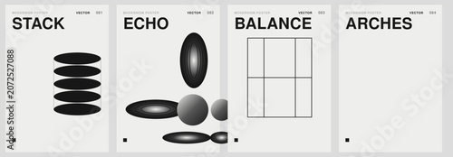 Obraz na plátně Set of abstract modernist posters with geometric shapes and minimalist designs