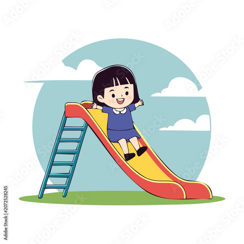 Child sitting on chair flying colorful kite