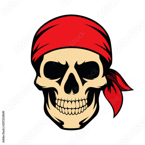 Red and yellow skull with ribbon vector