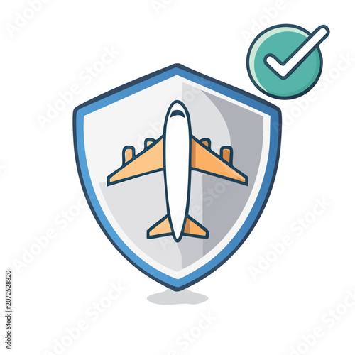 Airplane in Shield with Checkmark Icon
