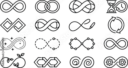 Photos Infinity symbol icon vector set with endless loop signs geometric shapes linear