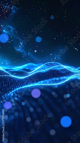 Abstract blue digital wave background with glowing particles