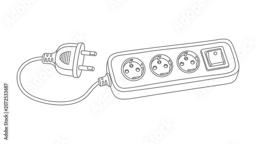 Electric power strip outlet with plug sketch illustration