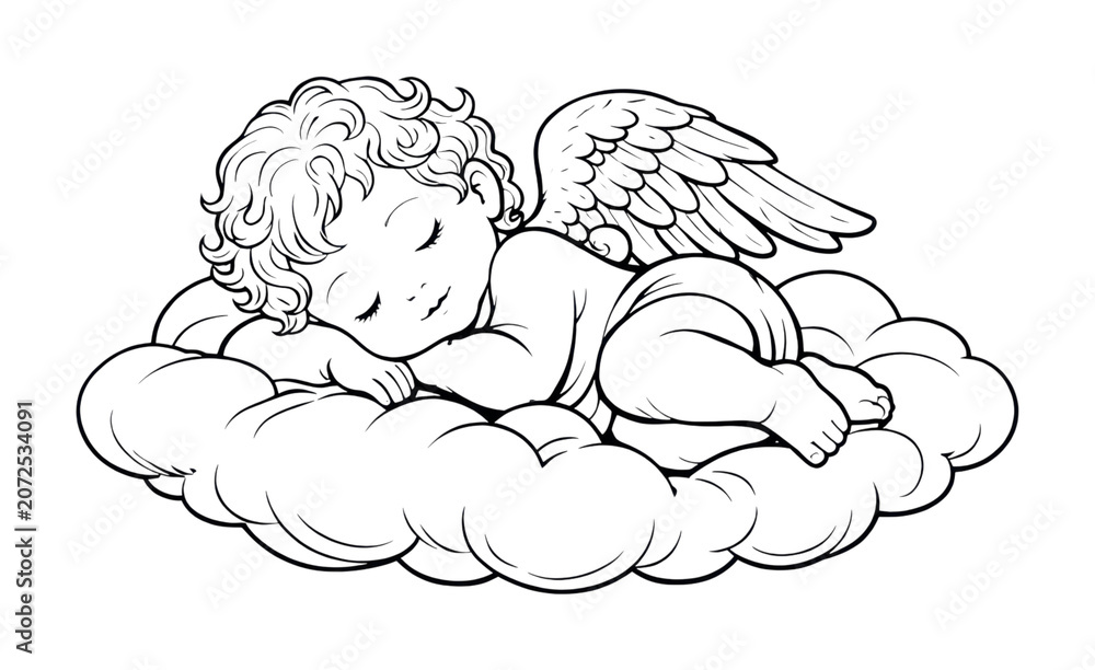 Naklejka premium PNG Sleeping cherub on cloud illustration.