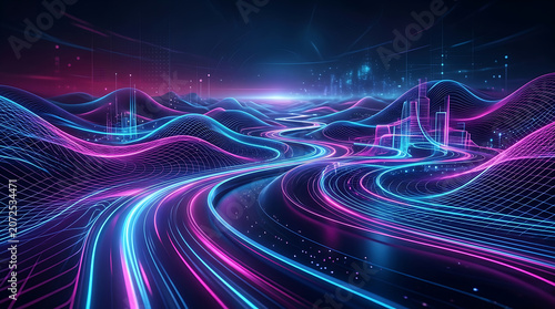 Neon, futuristic, abstract background, technology concept, glowing lines, cyberpunk design