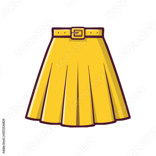 Yellow pleated skirt with belt buckle vector illustration