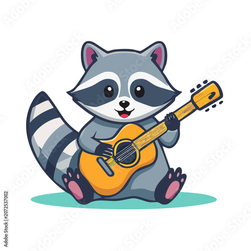 Cartoon raccoon playing acoustic guitar