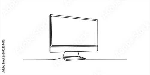 Computer monitor drawn in one continuous line style Vector, illustration