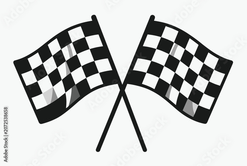 Graphic of two crossed checkered flags symbolizing the finish line, victory, and the conclusion of a motor race.