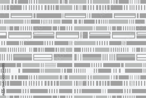 Abstract seamless geometric pattern featuring horizontal gray blocks and vertical stripes in various shades for background design use.