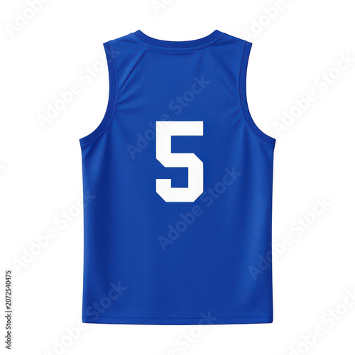 Blue sports jersey with number 5 on the back, isolated on transparent background