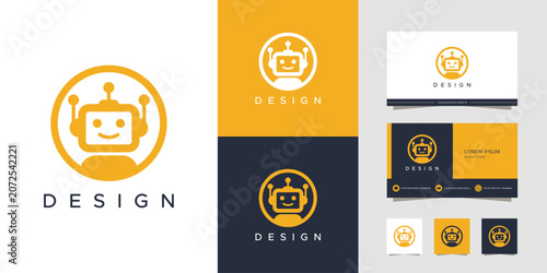A friendly robot head logo design presented in a circular shape with accompanying 