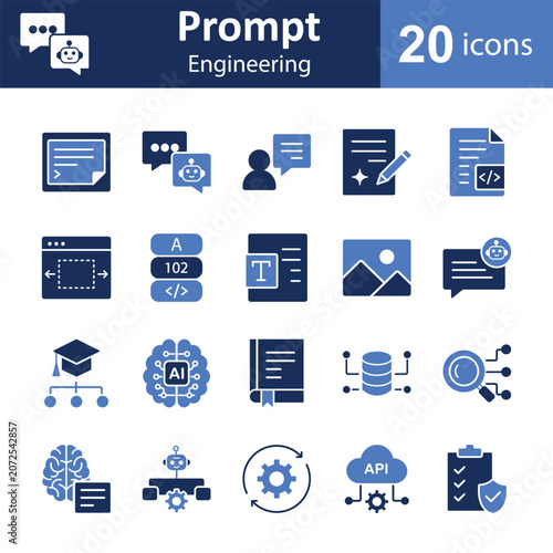 Prompt Engineering and AI Chatbot Solid Glyph Vector Icon Set