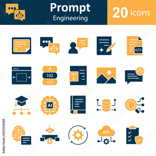 AI Chatbot and Prompt Engineering solid Glyph Vector Icon Set