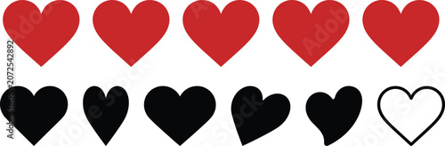 Fotografía Heart icon set, red and black heart shapes collection for Valentine's Day and we