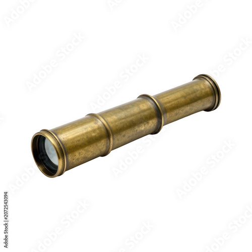 Antique brass telescope isolated on transparent background