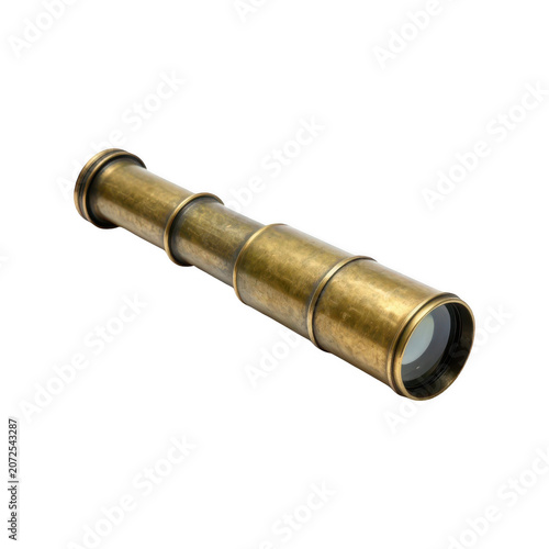 Vintage brass telescope isolated on transparent background