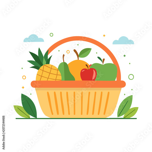 Flat vector illustration of orange flower pot with tulip