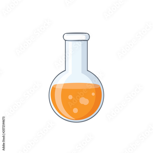 Laboratory Flask with Orange Liquid and Bubbles