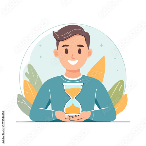 Man holding hourglass flat vector illustration