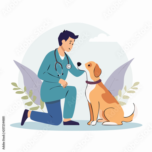 Veterinarian caring for a dog with a stethoscope