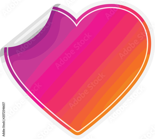 Vibrant heart sticker with gradient colors and peeling corner, ready for text