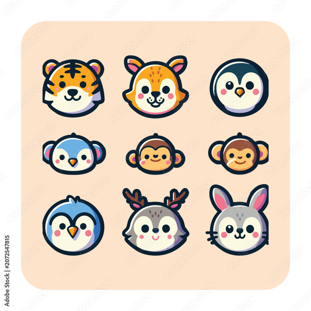Fototapeta premium Cute Cartoon Animals Illustration, Sweet Character Design for Kids