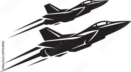 Cuadro en lienzo Two fast fighter jets flying in formation Vector, illustration