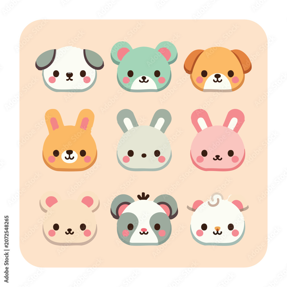 Fototapeta premium Cute Cartoon Animals Illustration, Sweet Character Design for Kids