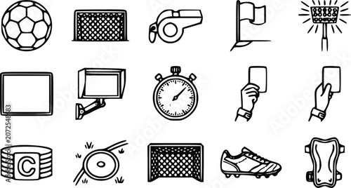 Cuadro en lienzo Detailed black and white vector illustration set featuring various essential soc
