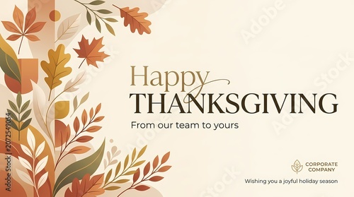 Wishing you a joyful holiday season with Happy Thanksgiving typography and autumn leaves