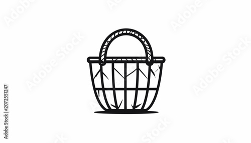 Woven basket with handle isolated.