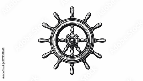 Vintage Ship Steering Wheel Illustration.