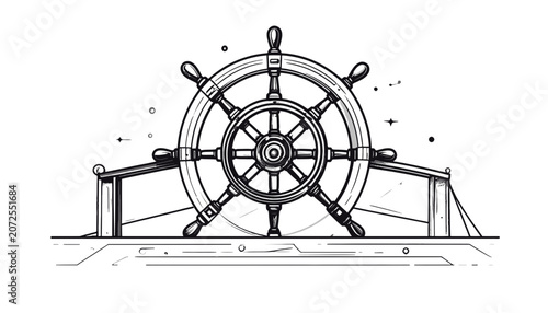 Detailed illustration of a ship wheel.
