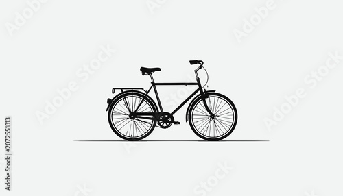 Black bicycle with two wheels.