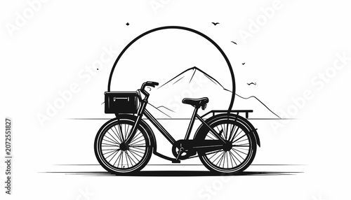 Black bicycle with basket and rack.