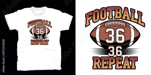 Foto Football thirty six repeat t shirt design with american football ball and flaming typography for sports enthusiasts and team players