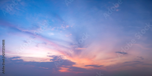 Dramatic panorama sky with cloud on twilight time.