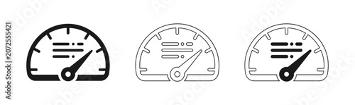Speedometer icons in three styles for web and mobile applications