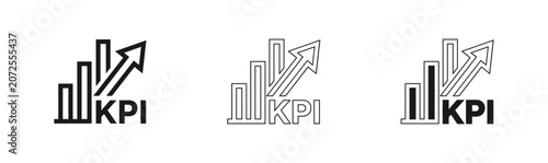 Kpi growth icon set black line art illustrations for business analytics and performance reporting