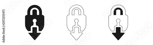 Security access control icon set black white and outline versions for digital interface design