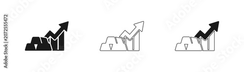 Three black and white graph icons showing growth and increase